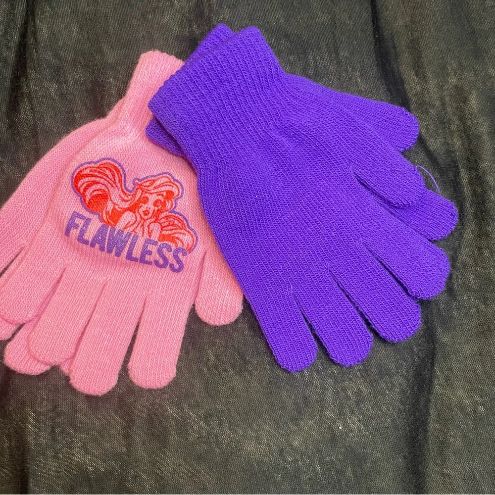 DISNEY PRINCESS Girls Winter Gloves 2 pair lot Pink Purple Knit NWT